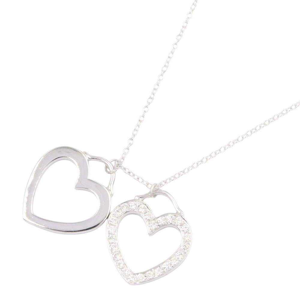 Tiffany Co Double Heart Necklace Diamond White Gold